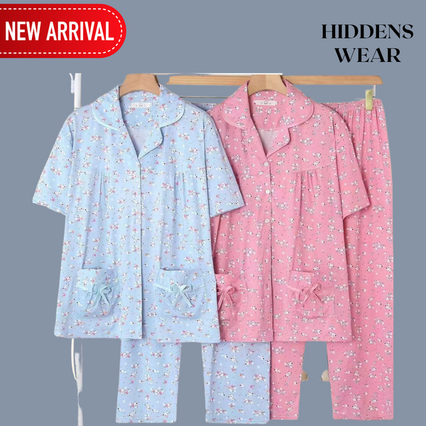 Summer Floral Night Dress Pajama with Pocket - 6008