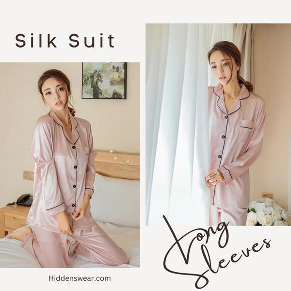 Long Sleeve Silk Pyjamas Set